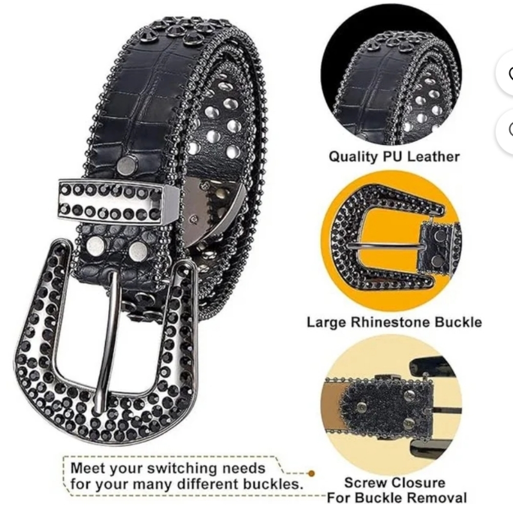 Rhinestone Belt Western Cowgirl Women's Bling Black Studded Belt New~ Size Large - Picture 2 of 8